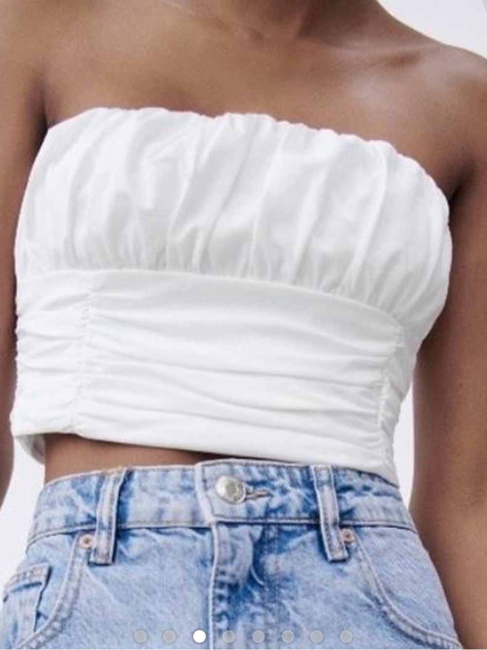 Zara - Brand New - With Tags - Strapless White Ruched Crop Top